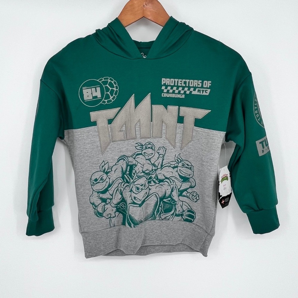 Nickelodeon TMNT Hoodie Kids Size Med 8 Green Gray Colorblock Graphic Sweatshirt